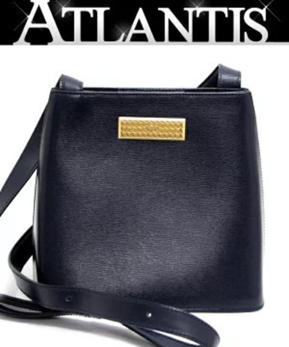 Christian Dior Shoulder Bag Leather Navy Blue